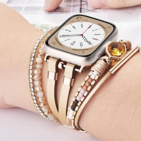 NEW Boho Stone Leather Multilayer Apple Watch Band - Picture 2 of 6